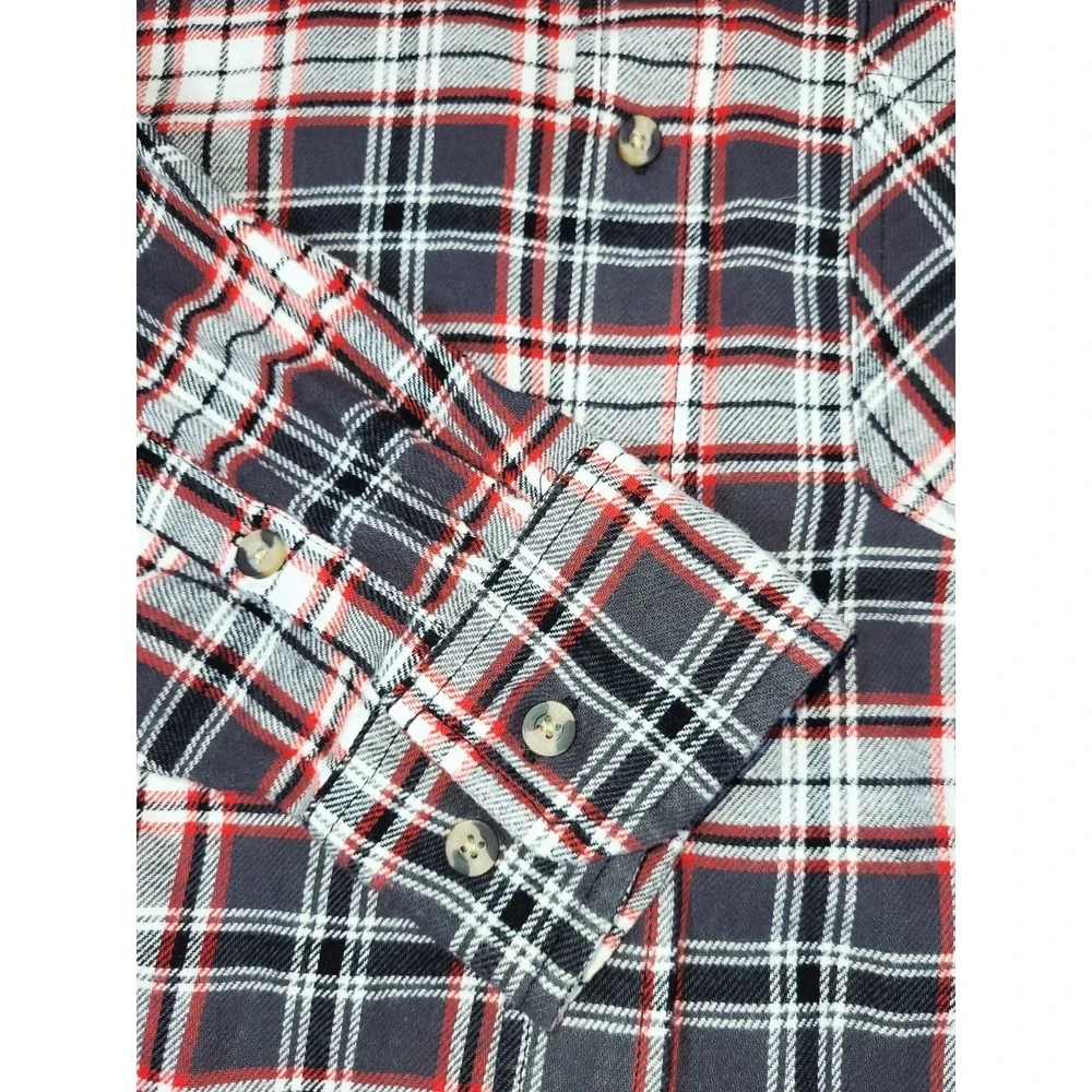 Ranch Tough Gray/Red‎ Plaid Button Down Flannel Shirt Pocket XL Tall Outdoor